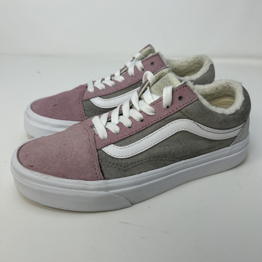 Vans Old Skool Pig Suede Sherpa Lined Pink & Grey Sneakers Women's Size 5.5